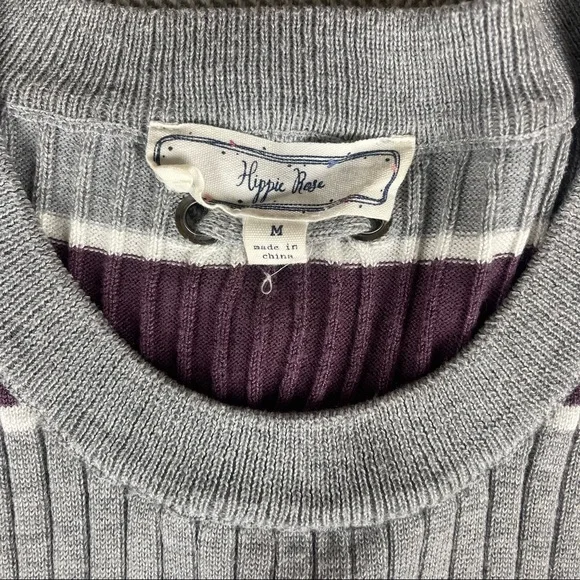 Hippie Rose Purple/ Gray/White Long Sleeve Striped top Medium back lace - Picture 6 of 6